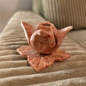 Vintage Red Marble Rose Candlestick Holder